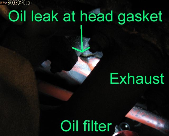Volvo 200 -- 240  head gasket oil leak below exhaust