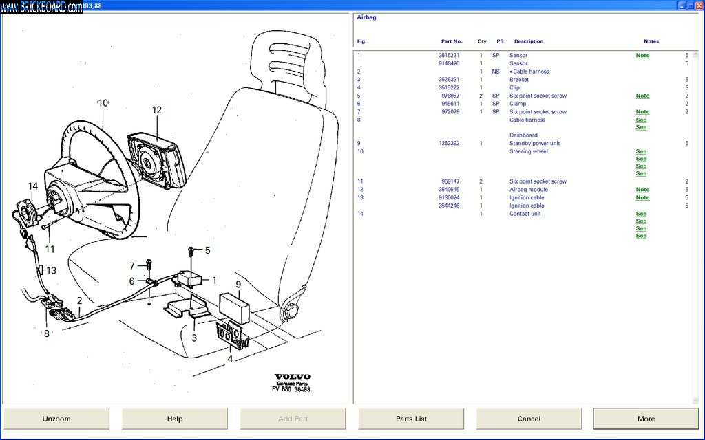 Volvo 200 -- 240 air bag diagram