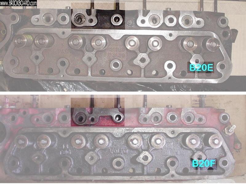 Volvo 140-160 -- B20E - B20F head comparison (US market)