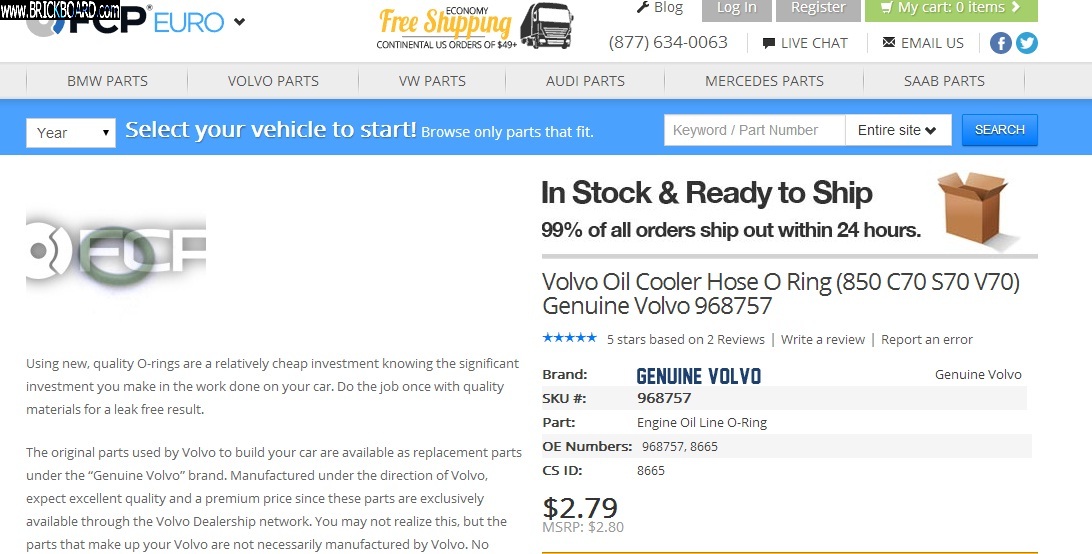 Volvo  -- Volvo V70 Engine Seals wrong part listed at FCP