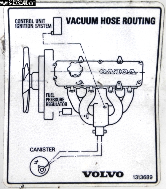 Volvo 200 -- Vacuum Hose Routing Sticker
