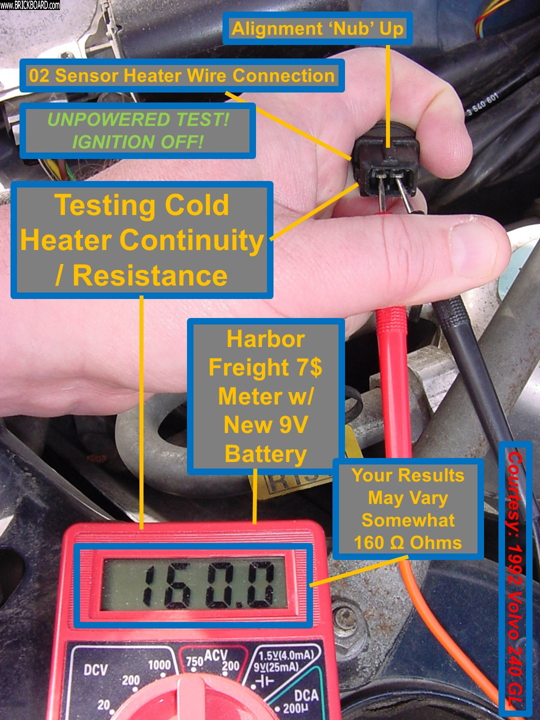 Volvo  -- Testing Volvo 240 02 Sensor 002: Testing 02 Heater Continuity / Resistance