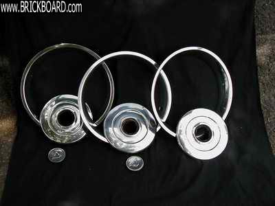 Volvo 200 -- 3 Chrome Hub Caps and Trim Rings