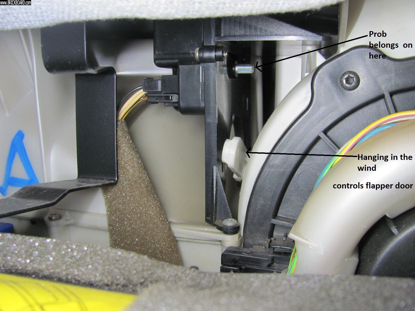 Volvo 850 -- cowl flapper door control fell off, door open always