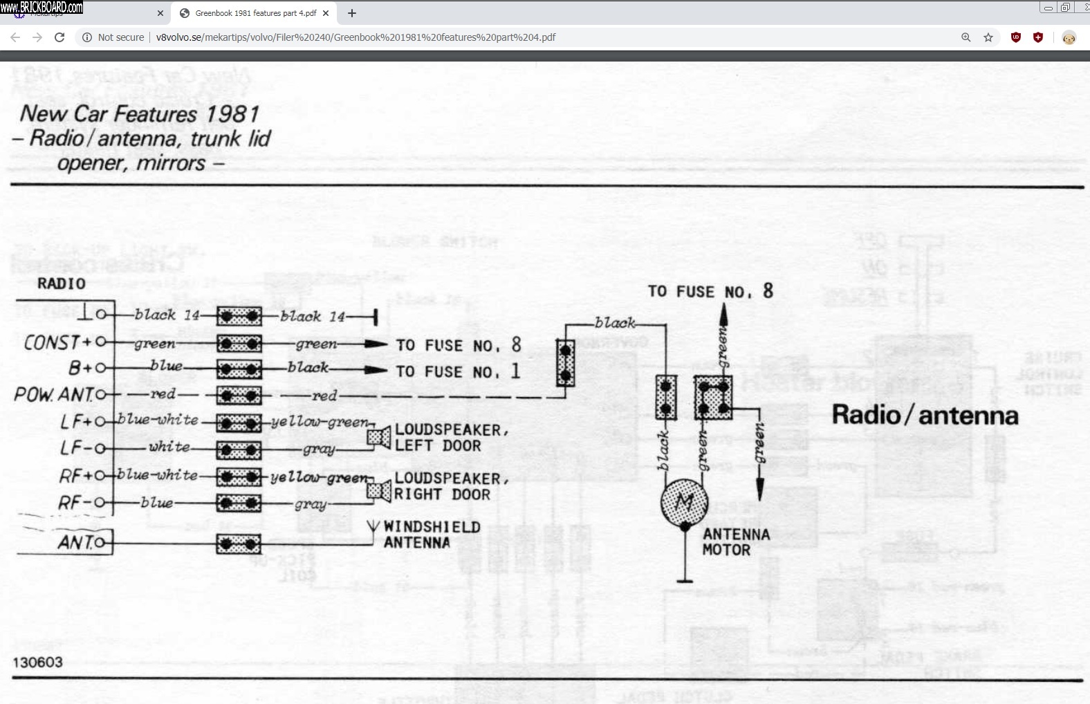 Volvo 200 -- 1981-1982 240 Factory Radio Wiring Diagram