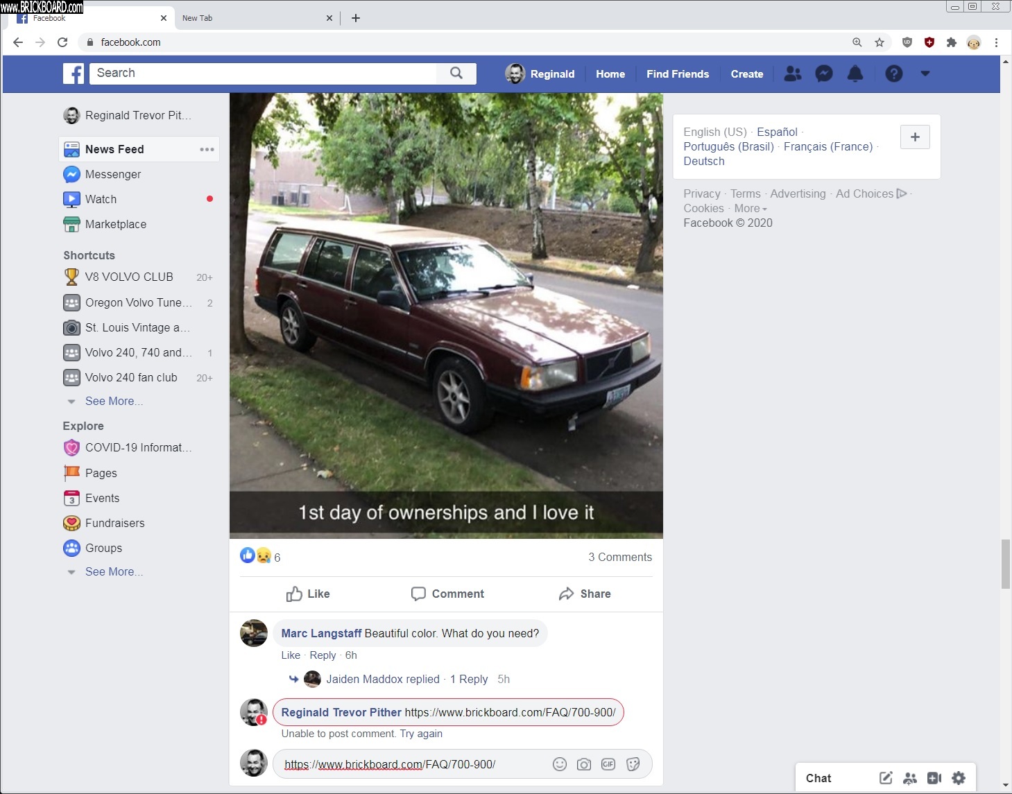Volvo  -- Facebook Blocks Brickboard URLs AGAIN