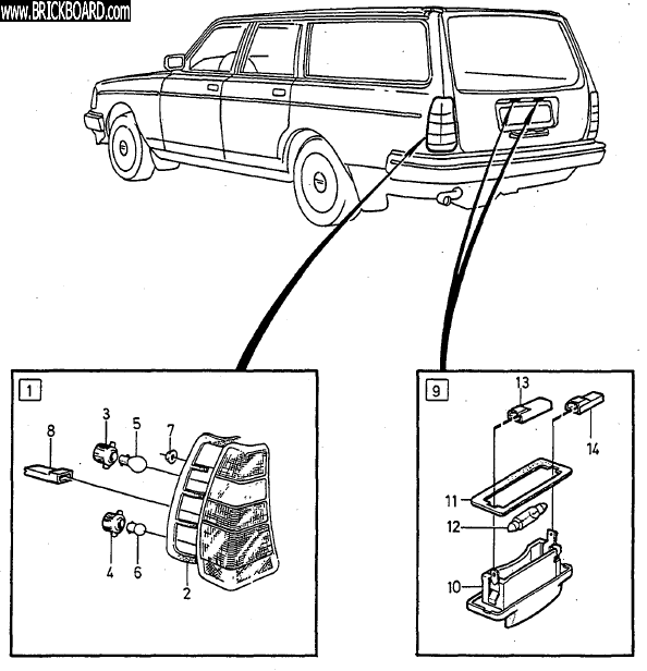 Volvo 200 -- 240 Wagon Number Plate lamp diagram