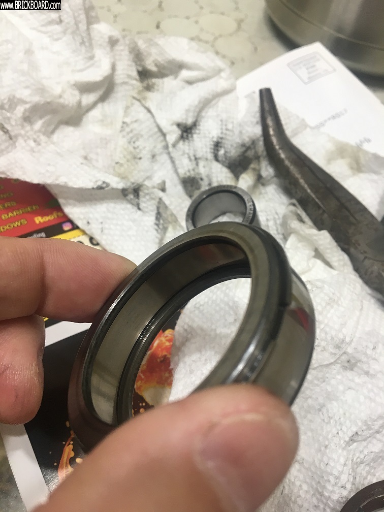 Volvo 200 -- final inside check of old bearing, looks good