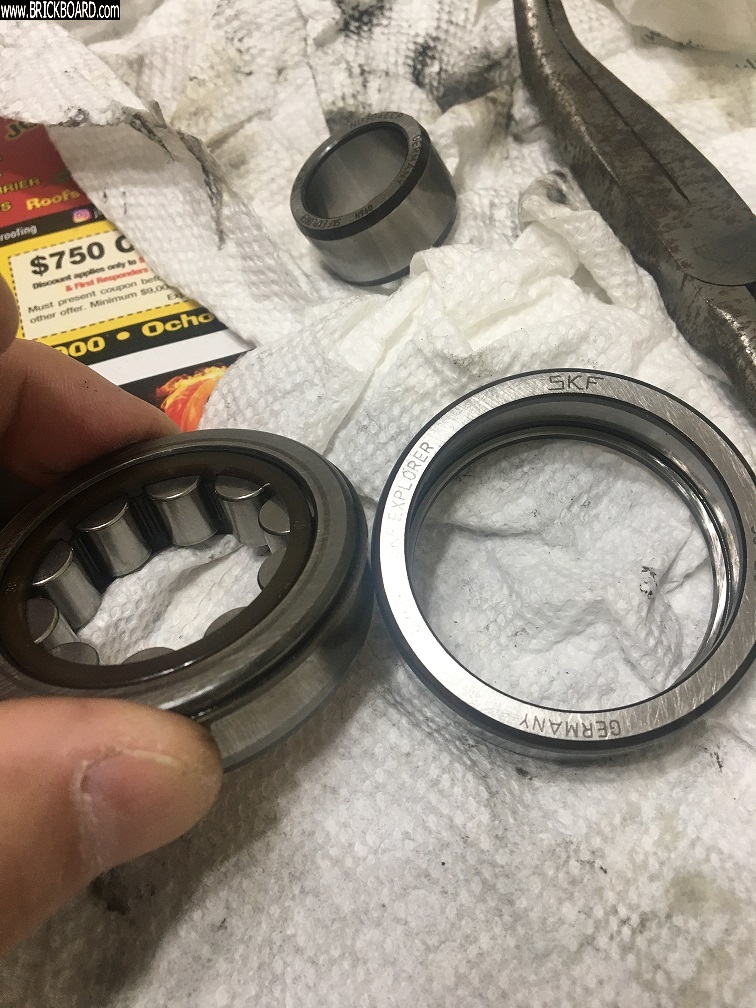 Volvo 200 -- finished installing new bearings and cage in old bearing with clip