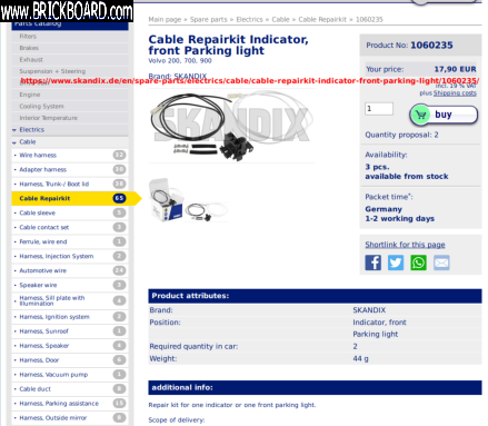 Volvo 900 -- E-code corner socket kit 