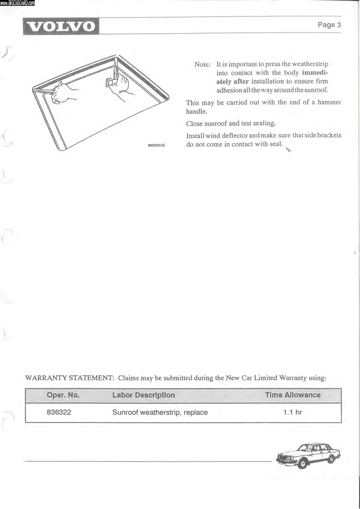Volvo 200 -- Volvo Service Bulletin for 240 sunroof seals install